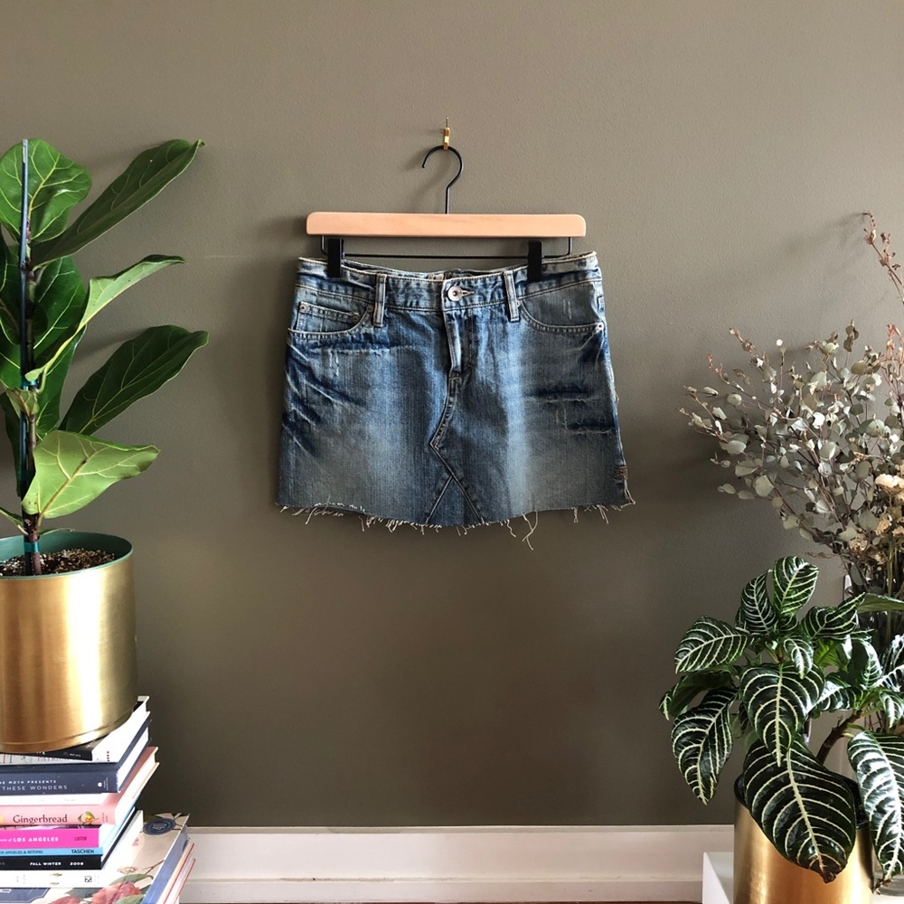 NET Jeans Acid Wash Denim Cutoff Mini Skirt